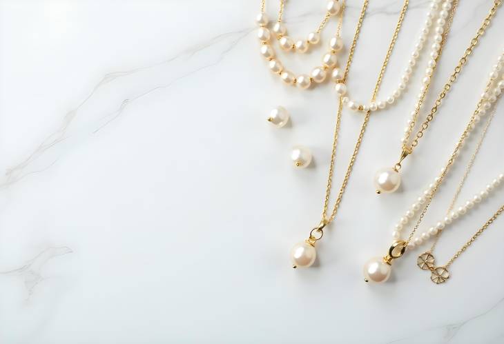 Luxury Jewelry Lifestyle Flat Layout with Gold and Pearl Pieces