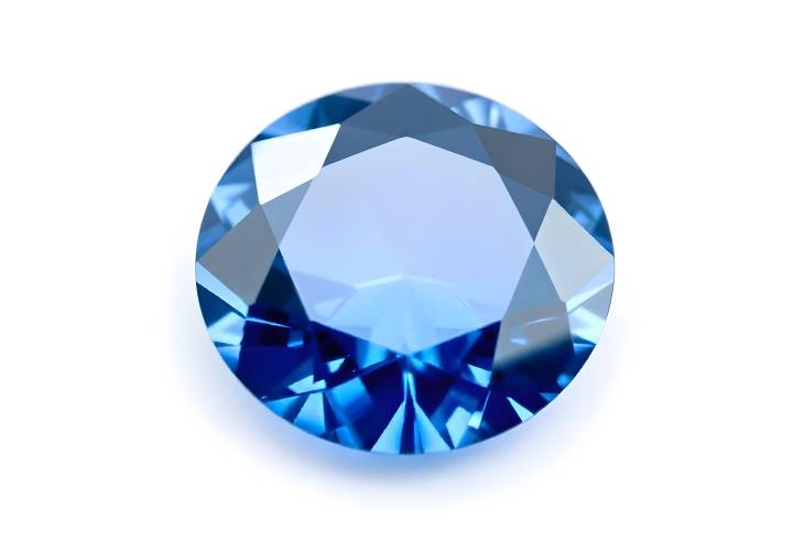 Exquisite Round Cut Blue Sapphire Gemstone CloseUp