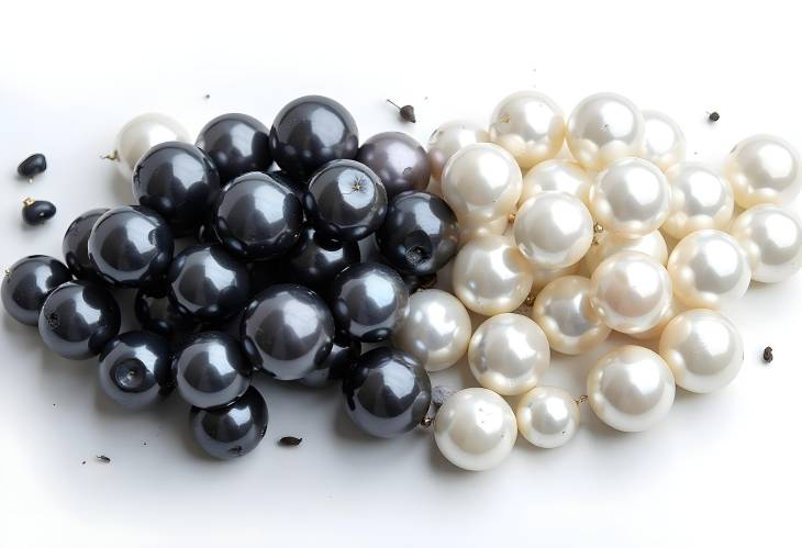 Sophisticated Black and White Pearls on a Clean White Background