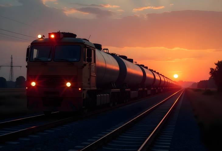 Backlit Railway Tanks Fueling Transportation