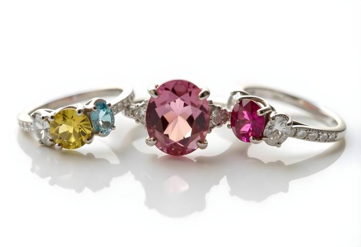 Colorful Group of Gemstone Rings with Diamonds