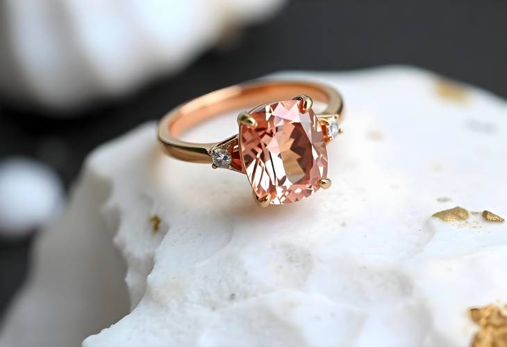 Dazzling Morganite Ring in Rose Gold with Diamond Isolated on White