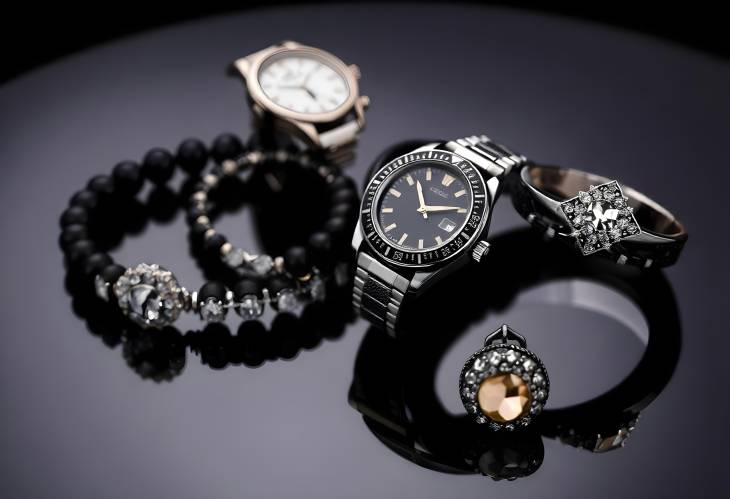 Bold Black Jewelry Fashion Bracelets, Watches, and Rings