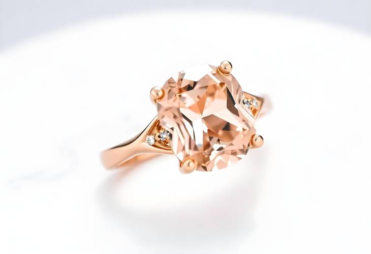 Chic Rose Gold Morganite Ring with Diamonds Isolated on White Background