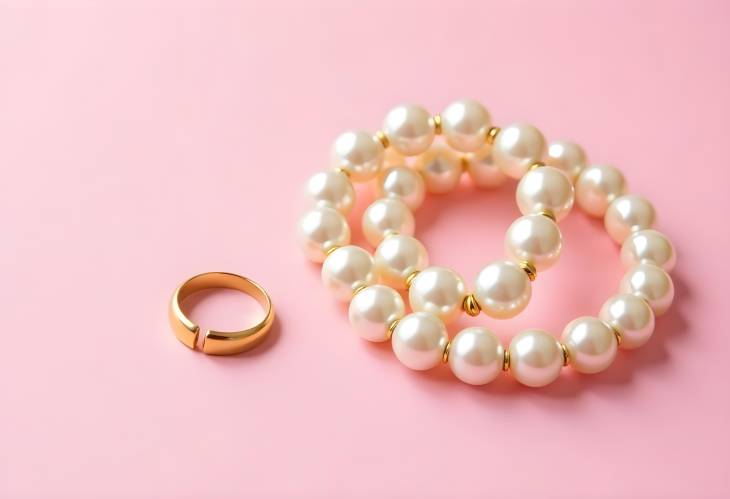 Charming Pearl Bracelets and Ring on Pink Background