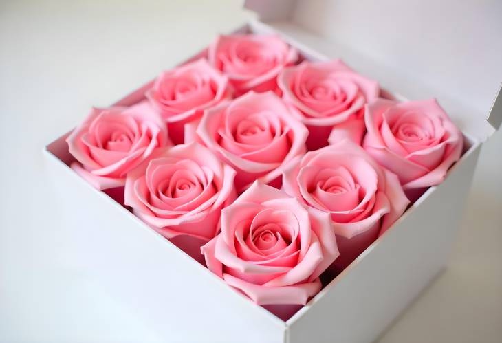 Chic Minimalist Arrangement of Pink Roses in a White Box