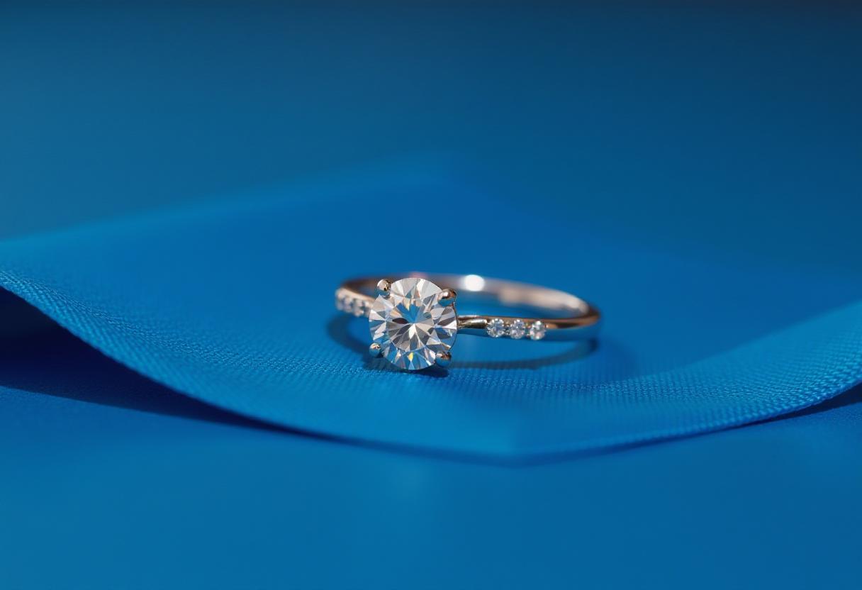 Glamorous Diamond Ring Displayed on Blue Ribbon Background