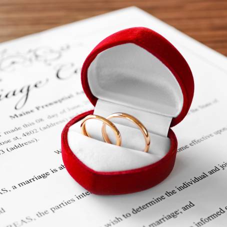 Elegant Duo Wedding Rings in Red Box