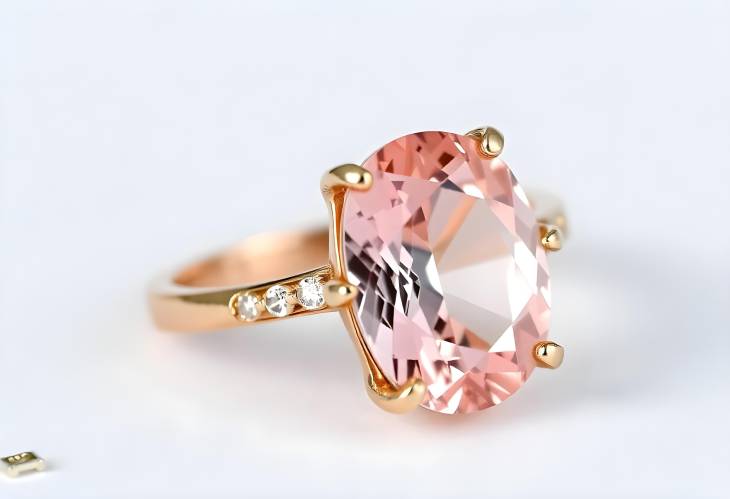 Charming Morganite and Diamond Ring in Rose Gold Isolated on White