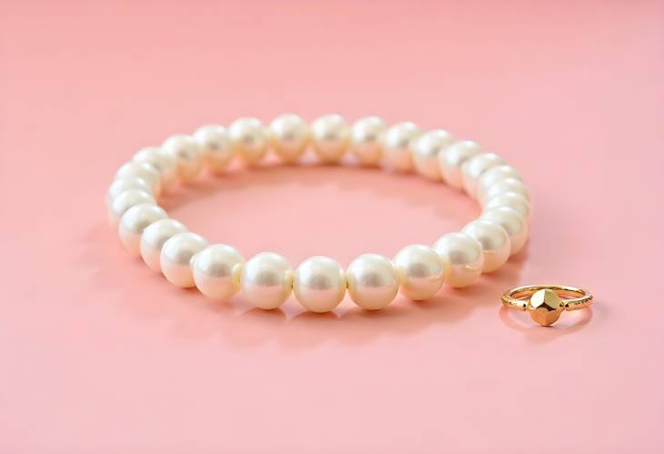 Charming Pearl Bracelets and Ring on Pink Background