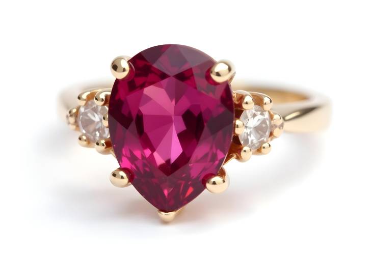 Chic Rhodolite Garnet Ring with Diamond Accents on White Isolate