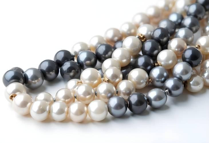 Black and White Pearls Jewelry Collection Isolated on White Background