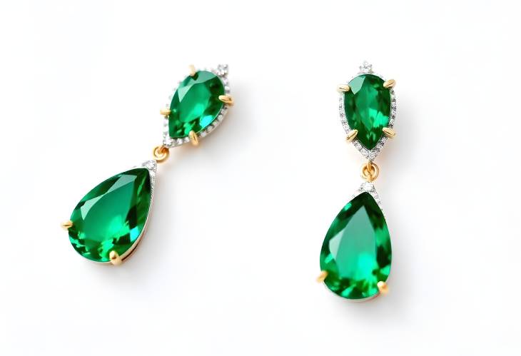 Opulent Emerald Drop Earrings with Pear Shape and Diamonds