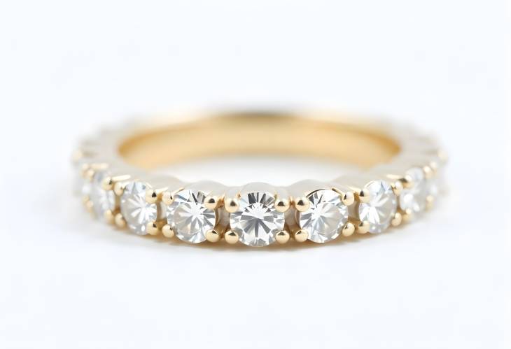 Sophisticated Diamonds Wedding Eternity Band Rings on White Isolate