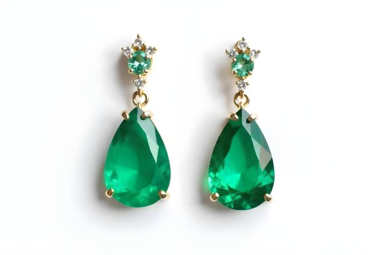 Dazzling Pear Shape Drop Earrings with Emeralds and Diamonds