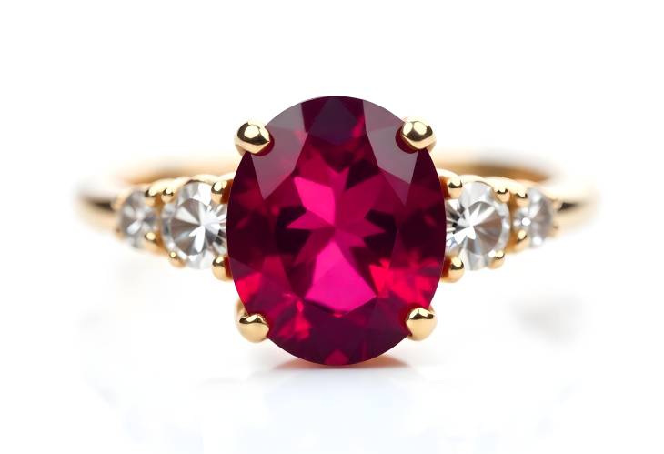 Luxurious Rhodolite Garnet Ring with Diamonds Isolated on White