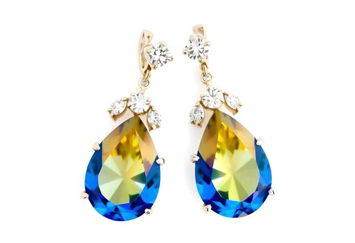 Elegant Blue and Yellow Sapphire Drop Earrings with Diamonds