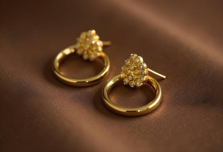 Timeless Golden Earrings on Brown Background