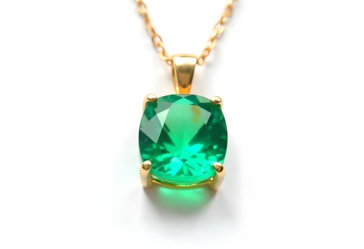 Gorgeous Diamond Pendant with Green Emerald Necklace