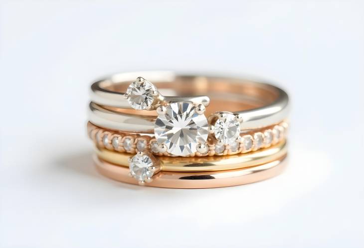 Stunning Diamond Stacked Rings in White, Yellow, and Rose Gold