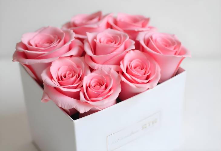 Minimalist Fashion with Pink Roses in a White Box