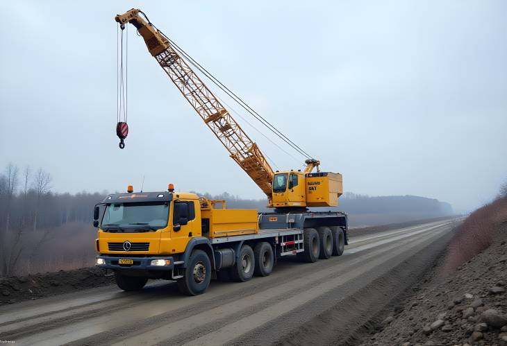 Grodnos Construction Scene Truck Crane at Hydropower Site