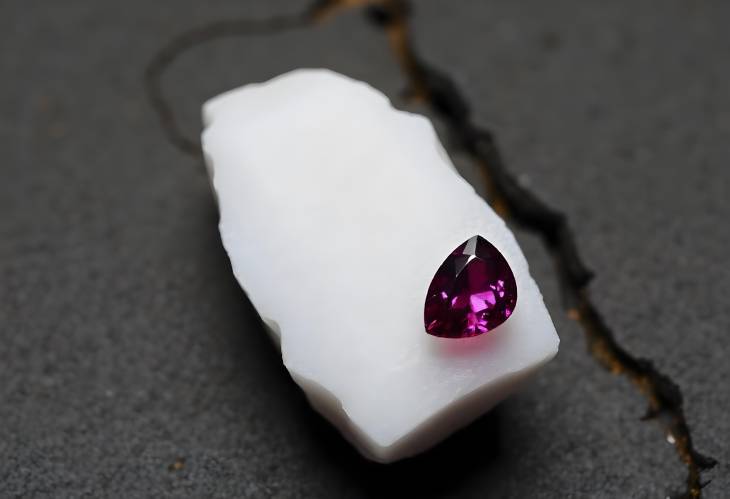 Artistic Rhodolite Garnet Gemstone Pear Cut on White Isolate