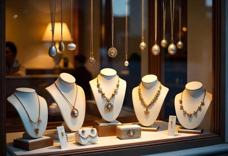 Chic Fashion Jewelry Displayed in a Store Window