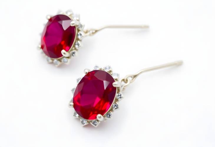 Beautiful Ruby Earrings in Oval Shape Decorated with Diamonds