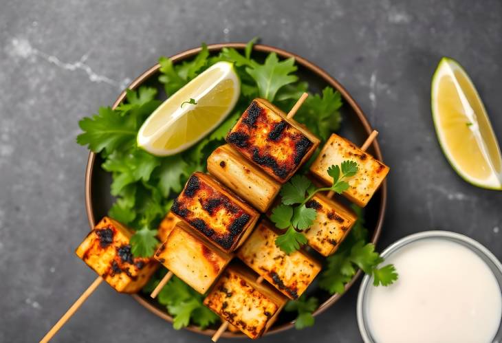 Delightful Indian Kebabs Vegan Paneer Tikka on a Plate