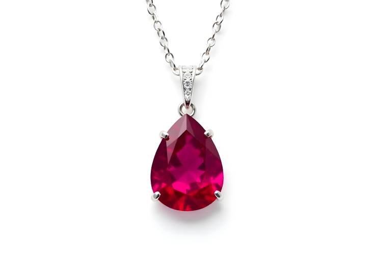 Chic Pear Shape Ruby and Diamond Pendant in White Gold