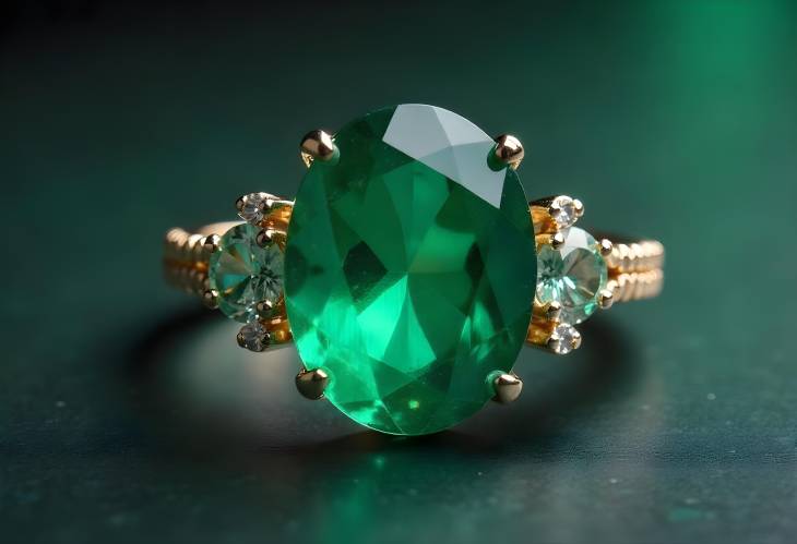 Artistic Presentation of Oval Green Emerald and Gems