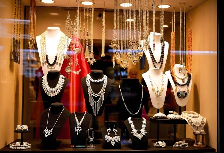 Artistic Display of Fashion Jewelry in a Store Window