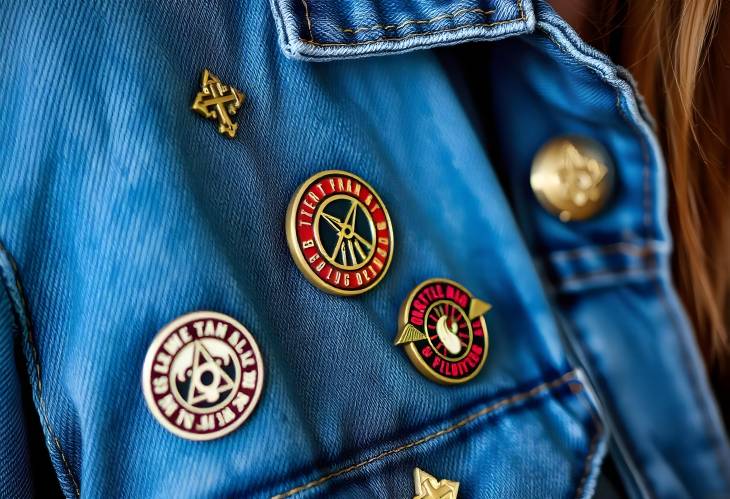 Cool Graphic Pins on Denim Jacket A CloseUp Look