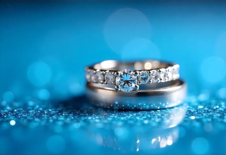 Gorgeous Diamond Eternity Rings Stacked on Blue Glitter Background