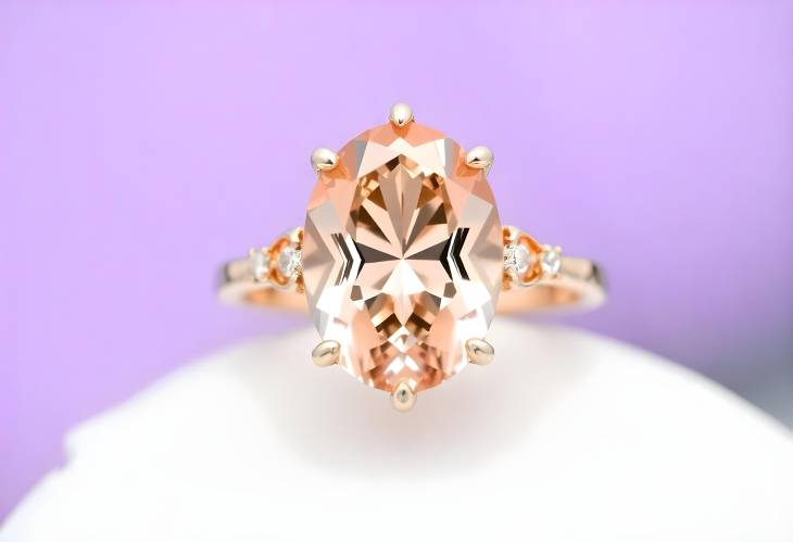 Elegant Morganite and Diamond Ring Set in Rose Gold on White Isolate