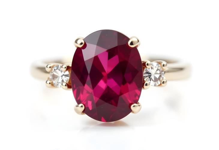 Luxurious Rhodolite Garnet and Diamond Ring on White Isolate