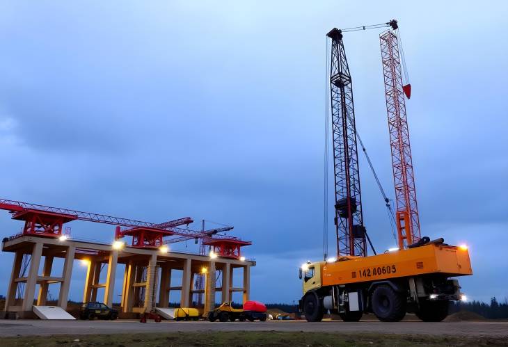 Building Tomorrow Truck Crane at Grodnos Hydropower Site