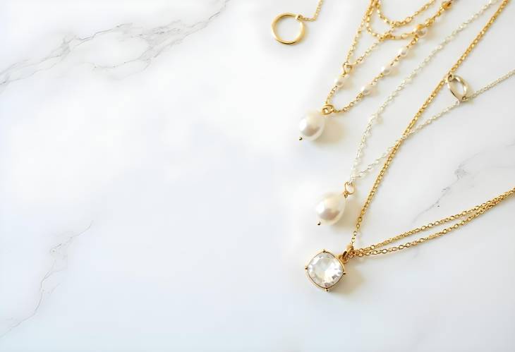 Stylish Flat Lay of Jewelry on Elegant Marble Table