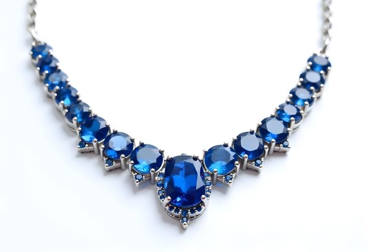 Gorgeous Blue Sapphire and Diamond Necklace Isolated on White