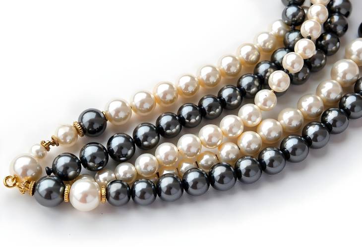 Vibrant Black and White Pearls Isolated on a White Background