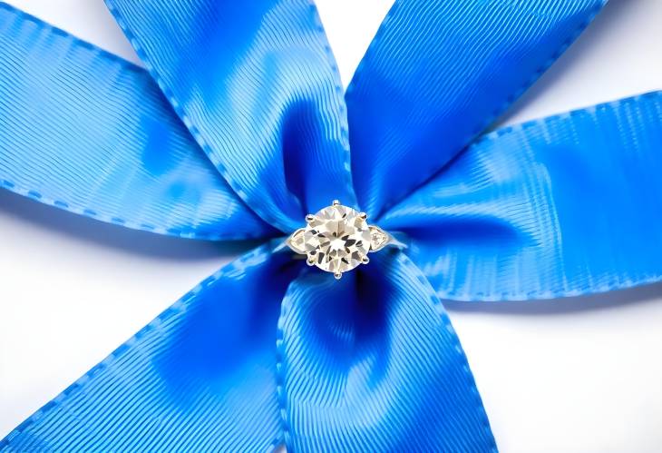 Sophisticated Diamond Ring on Blue Ribbon Background