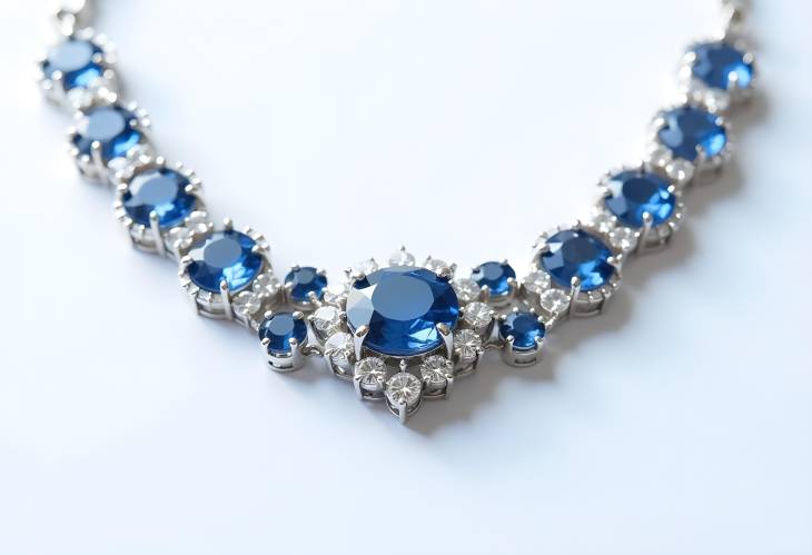 Luxury Blue Sapphire and Diamond Necklace Isolated on Clean White Background