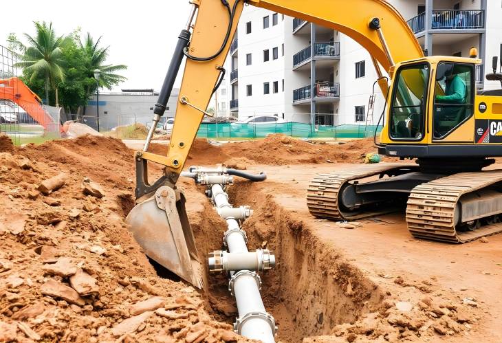 Trench Digging with an Excavator Foundation for Sewage Systems