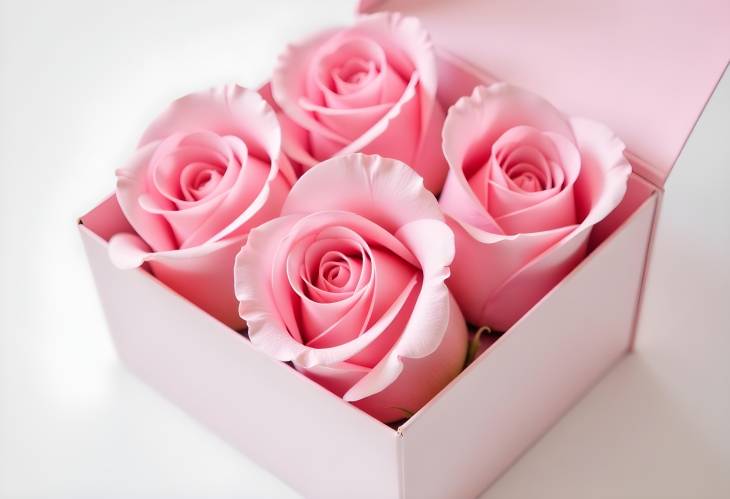 Fashionable Pink Roses in a White Box Minimalist Floral Design