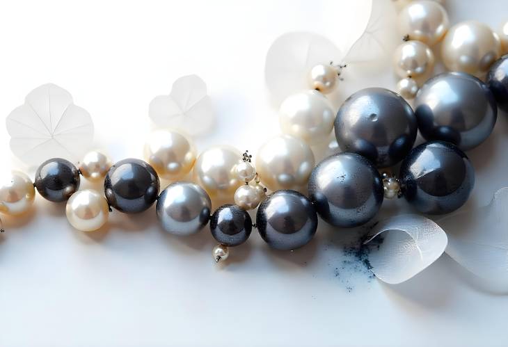 Dazzling Black and White Pearls on a White Background Isolate