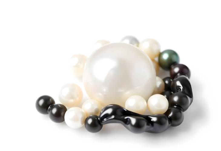 Luxurious Black and White Pearls Isolated on a Clean White Background