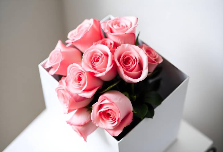 Elegant Pink Roses in a White Box A Minimalist Fashion Statement