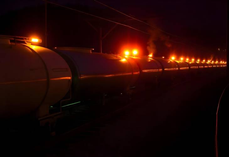 Industrial Elegance Backlit Fuel Tanks on Railways