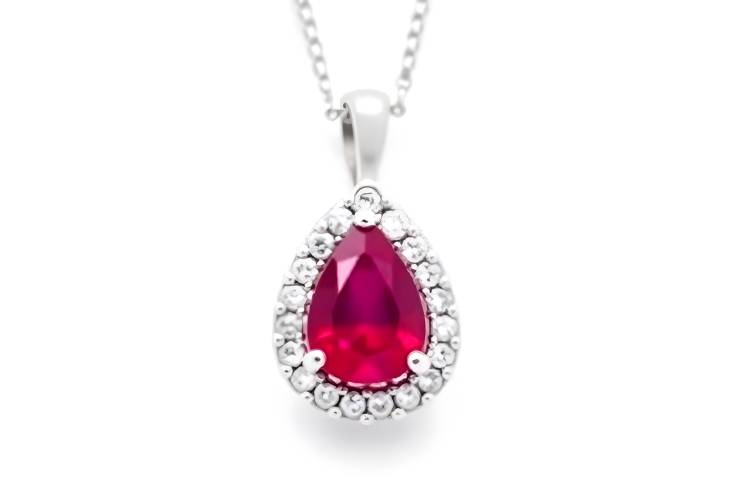 Stunning Pear Shape Ruby and Diamond Pendant in White Gold